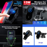 15W Automatic Clamping Wireless Car Fast Charge Holder for All Qi Compatible Phones