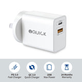 iQuick 20W USB-C PD Wall Fast Charger Dual Output USB-C PD & USB-A AU PLUG