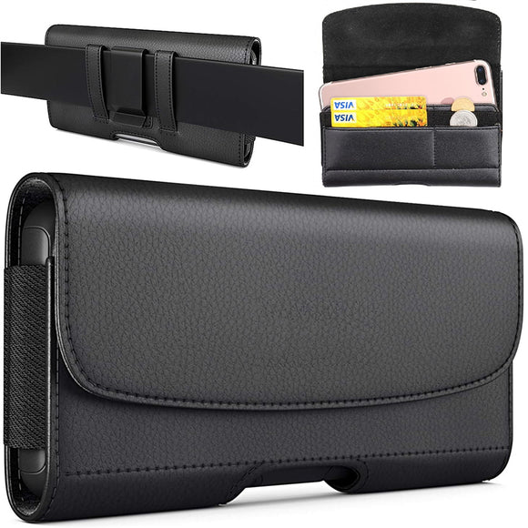 Bytech Flip Leather Holster Pouch Case with Belt Clip Loops Card Slots for iPhone Samsung and others