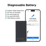 Diagnosable Battery with Adhesive Strips for iPhone 15 Configuration Ready