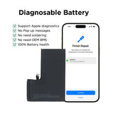 Diagnosable Battery with Adhesive Strips for iPhone 15 Pro Max Configuration Ready