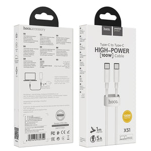 hoco High-Power 100W Type-C to Type-C Charging Data Cable 1m 2m White