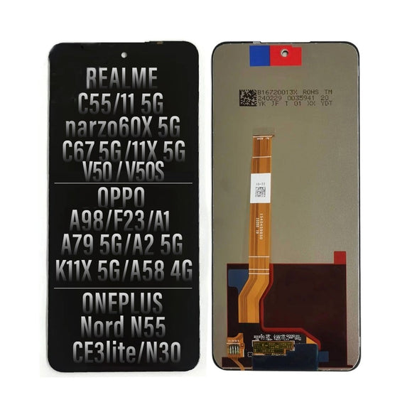 Refurbished LCD Screen Replacement for Realme 11X 5G / C55 / 11 5G / Narzo60X 5G / C67 4G / Narzo N55 / Oppo A79-5G / A1 (2023) / A2 5G / K11X 5G / A58 4G / A98 5G / F23 5G / OnePlus Nord N55 / Nord CE3lite / Nord N30 / V50 / V50S / Nord N30 SE